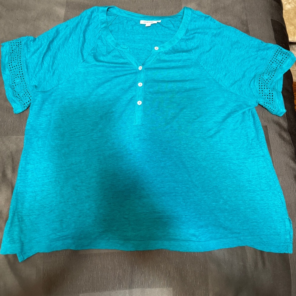 Chico's Vibrant Teal Short Sleeve Blouse